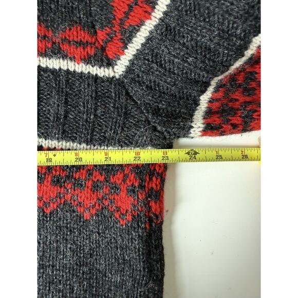 VINTAGE Structure Sweater Men Large Gray Red 100% Wool Nordic Grandpa - Picture 5 of 9